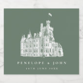 Sage Green Vintage Castle Destination Wedding スパークリングワインラベル (シングルラベル)