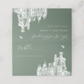 Sage Green Vintage Castle Illustration Wedding プレイスカード (外部開封)