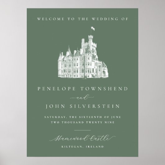 Sage Green Vintage Castle Welcome Wedding ポスター (正面)