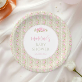 Sage Green Vintage Floral ペーパープレート