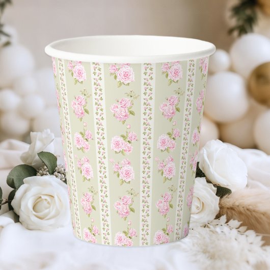 Sage Green Vintage Floral 紙コップ