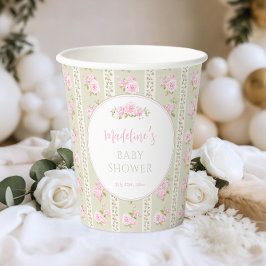 Sage Green Vintage Floral 紙コップ