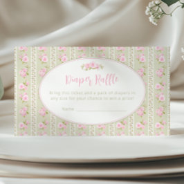 Sage Green Vintage Floral Diaper Raffle  エンクロージャーカード