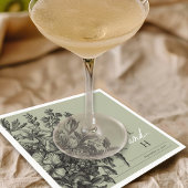 Sage Green Vintage Floral Monogram Wedding スタンダードカクテルナプキン