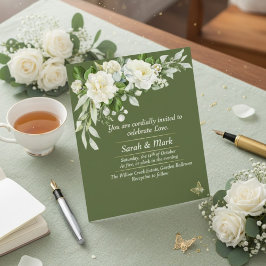 Sage Green Vintage Floral Romantic Garden Wedding 招待状