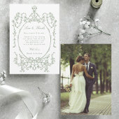 Sage Green Vintage Frame Wedding Photo サンキューカード