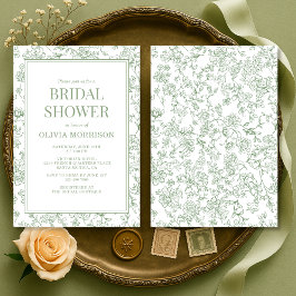 Sage Green Vintage French Floral Bridal Shower 招待状