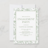 Sage Green Vintage French Floral Engagement Party 招待状 (正面)
