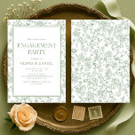 Sage Green Vintage French Floral Engagement Party 招待状<br><div class="desc">Sage green vintage French floral engagement party invitation featuring timeless botanical details and soft,  romantic tones. Designed to celebrate an engaged couple with elegant European-inspired style. Ideal for engagement parties,  pre-wedding celebrations,  and intimate gatherings. Editable text with a clean,  print-ready layout.</div>