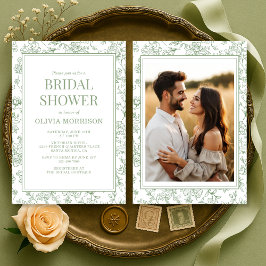Sage Green Vintage French Photo Bridal Shower 招待状