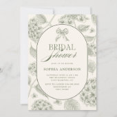 Sage Green Vintage Hydrangea Bridal Shower 招待状 (正面)