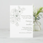 Sage Green Vintage Line Drawn Bouquet Reception 招待状 (スタンド正面)