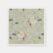 Sage Green Vintage Rose Floral スタンダードカクテルナプキン (正面)