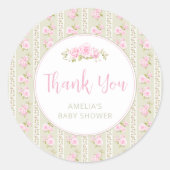 Sage Green Vintage Rose Thank You ラウンドシール (正面)