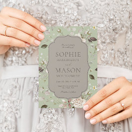 Sage Green Vintage Rose Wedding Invitation 招待状