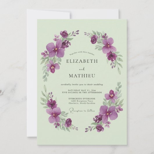 Sage Green Violet Romantic Spring Wedding 招待状 (正面)