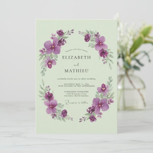 Sage Green Violet Romantic Spring Wedding 招待状 (スタンド正面)