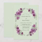 Sage Green Violet Romantic Spring Wedding 招待状 (正面/裏面)