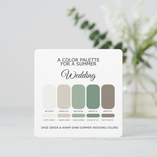 Sage Green & Warm Sand Summer Wedding Palette Card 招待状 (スタンド正面)