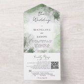 Sage Green Waterカラー金ゴールドスプラッシュQRコー結婚ド オールインワン招待状 (内側)