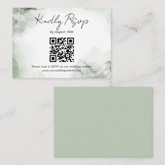 Sage Green Water Color Script結婚のQRコードRsvp エンクロージャーカード (正面/裏面)