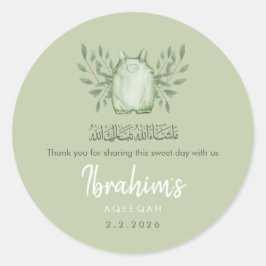 Sage Green Watercolor Baby Boy Aqeeqah ラウンドシール