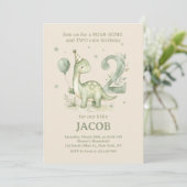 Sage Green Watercolor Dino 2nd Birthday  招待状 (スタンド正面)