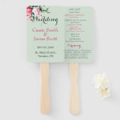 Sage Green Watercolor Floral Peony Wedding ハンドファン (正面&裏面)
