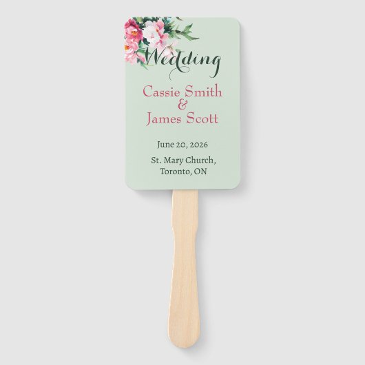 Sage Green Watercolor Floral Peony Wedding ハンドファン (正面)