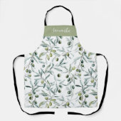 Sage Green Watercolor French Country Olive Name エプロン (正面)