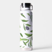 Sage Green Watercolor French Country Olive Pattern ウォーターボトル (背面)