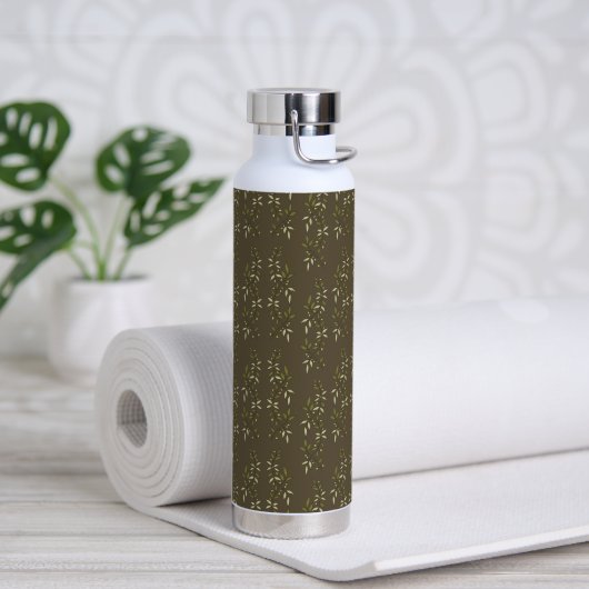 Sage Green Watercolor French Country Olive Pattern ウォーターボトル (ヨガ (回転後))