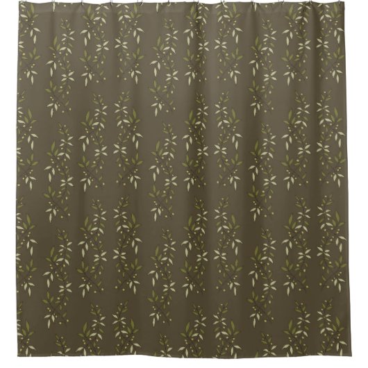 Sage Green Watercolor French Country Olive Pattern シャワーカーテン (正面)