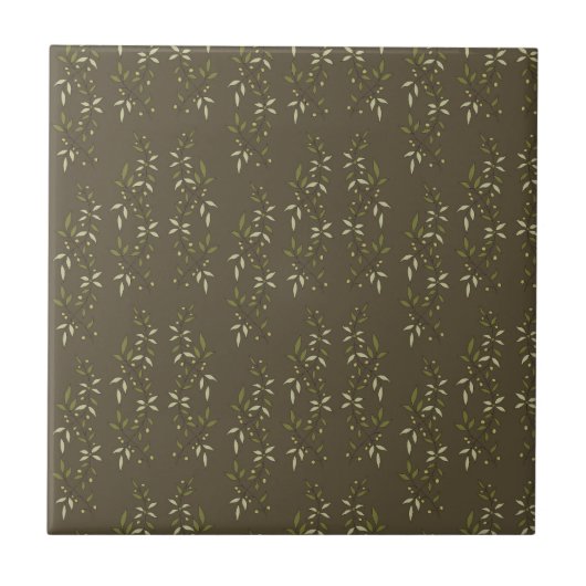 Sage Green Watercolor French Country Olive Pattern タイル (正面)