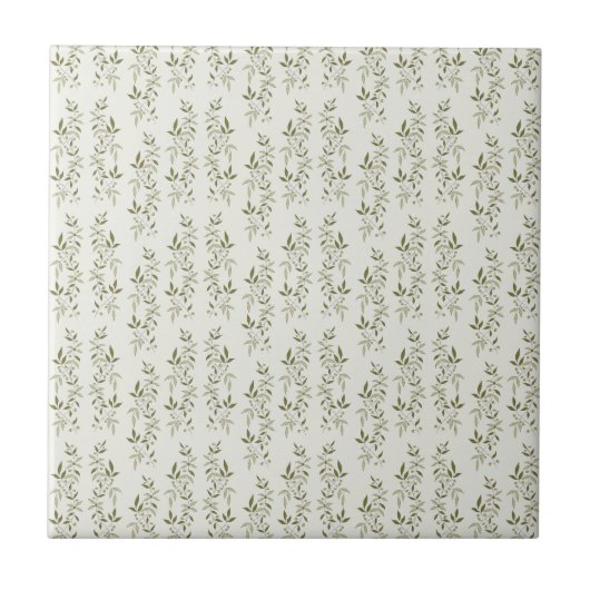 Sage Green Watercolor French Country Olive Pattern タイル (正面)