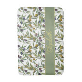 Sage Green Watercolor French Country Olive Pattern バスマット (正面縦)