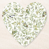 Sage Green Watercolor French Country Olive Pattern ペーパーコースター (正面)