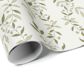 Sage Green Watercolor French Country Olive Pattern ラッピングペーパー (ロールコーナー)