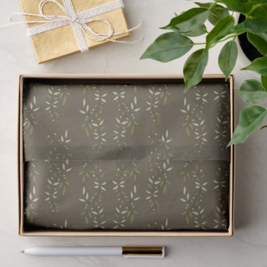 Sage Green Watercolor French Country Olive Pattern 薄葉紙 (ギフト)