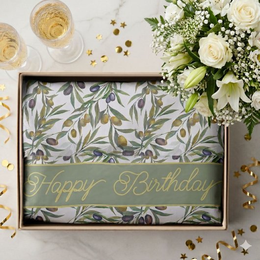 Sage Green Watercolor French Country Olive Pattern 薄葉紙