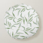 Sage Green Watercolor Leaves Botanical Pattern ラウンドクッション (裏面)