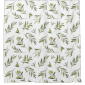 Sage Green Watercolor Olives シャワーカーテン (正面)