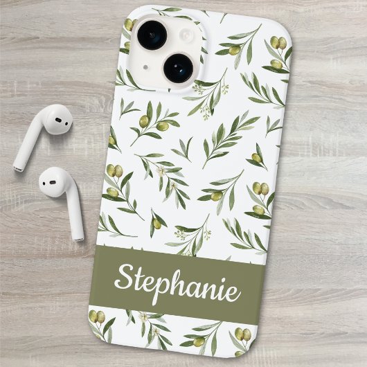 Sage Green Watercolor Olives Name Case-Mate iPhoneケース