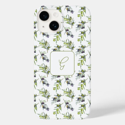 Sage Green Watercolor Olives Name Case-Mate iPhoneケース (裏面)