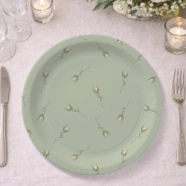 Sage Green Watercolor Rose Bud ペーパープレート