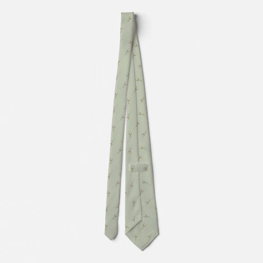 Sage Green Watercolor Rose Bud Tie ネクタイ (裏面)