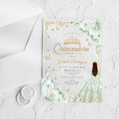 Sage Green Watercolor Roses Gold Quinceanera アクリル招待状