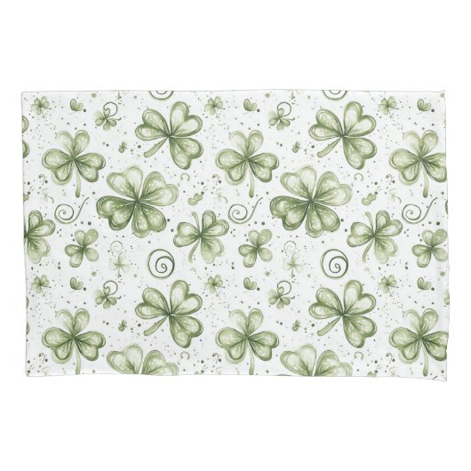 Sage Green Watercolor Shamrocks Clovers Pattern 枕カバー (正面)