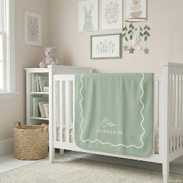 Sage Green Wavy Border Monogrammed シェルパブランケット