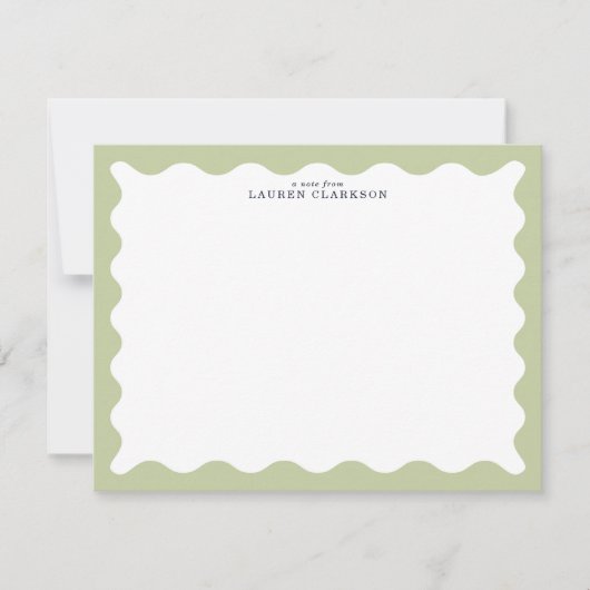 Sage Green Wavy Frame Note Card 招待状 (正面)